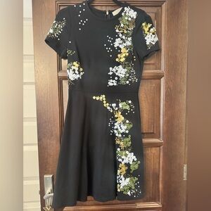 MICHAEL Michael Kors Black Short-Sleeve Floral Sequin Fit & Flare Dress